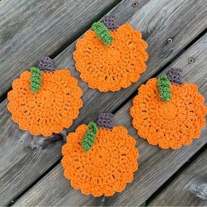 Crochet Pumpkin Set of Four Coasters